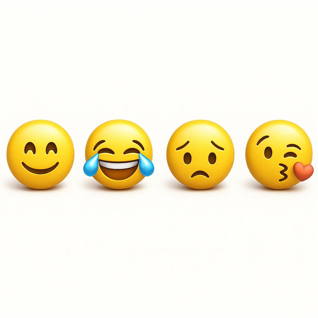make four emojis on white background with good amount of shadow  emoji