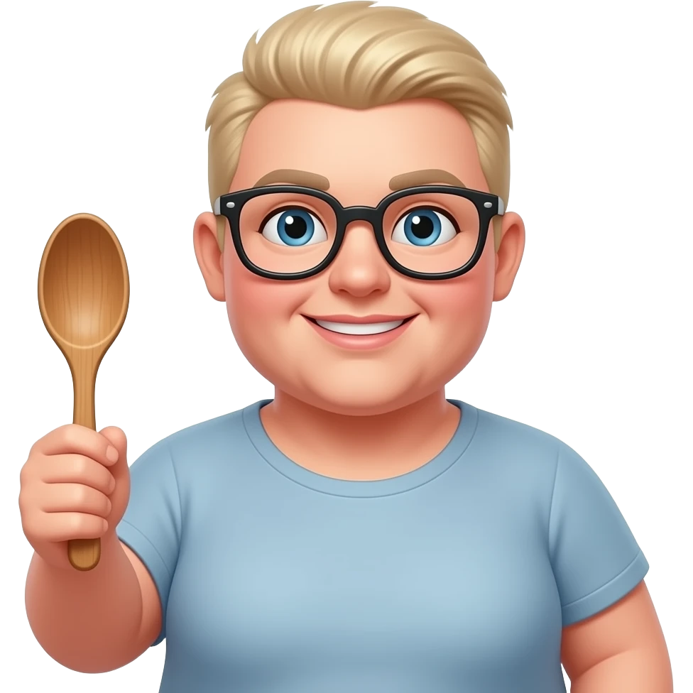 blondie  overweight woman, glasses, wooden spoon, buzz cut emoji