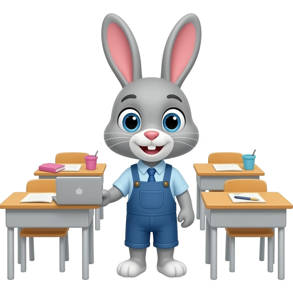 16. Finally, grey bunny finishes classes at school. 🐰 emoji