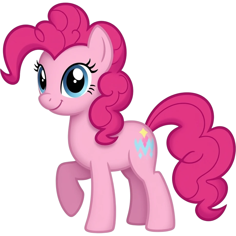 a little pink pony, standing upright on his two back leg looking ahead with a smirk emoji