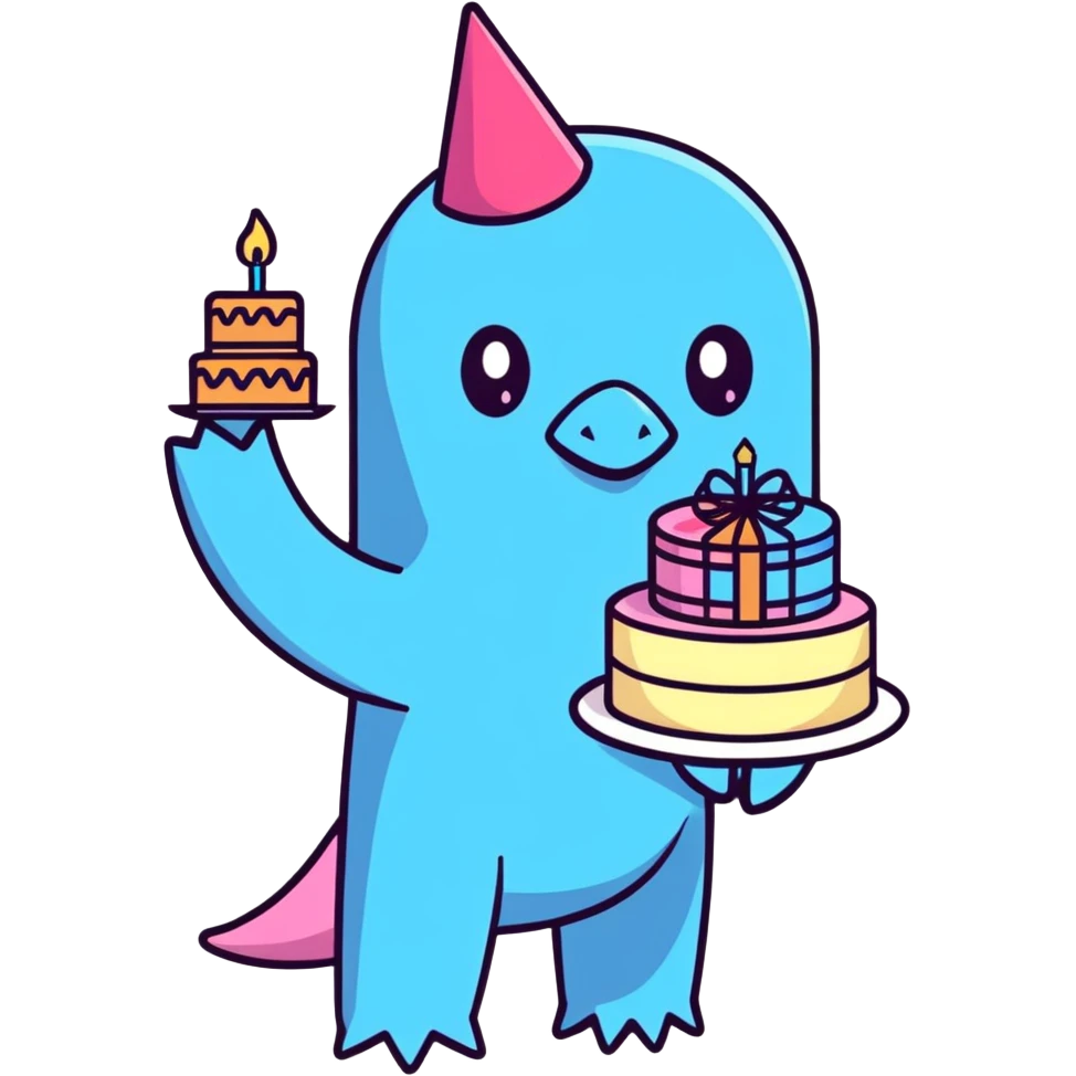 Porygon with a birthday cake emoji