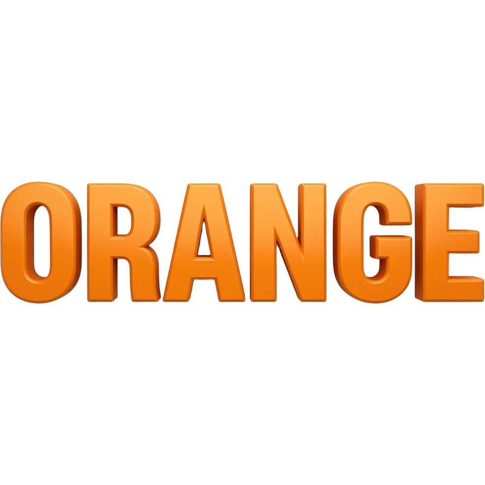3D letters of the word ORANGE in a orange color. on one row. emoji