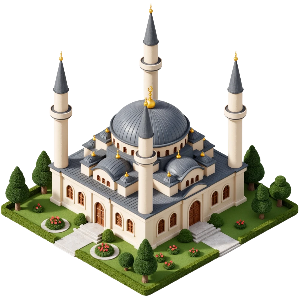 Isometric illustration of Istanbul, featuring real photorealistic Hagia Sophia with ts large central dome and four tall minarets, with real transparent background emoji