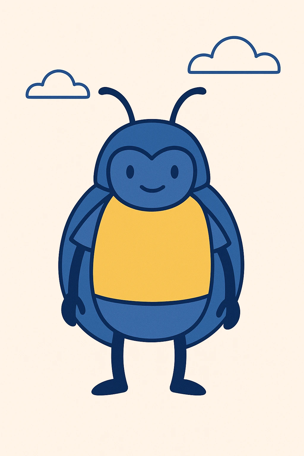 a blue beetle with a yellow body and black legs and arms, simple and clear design emoji