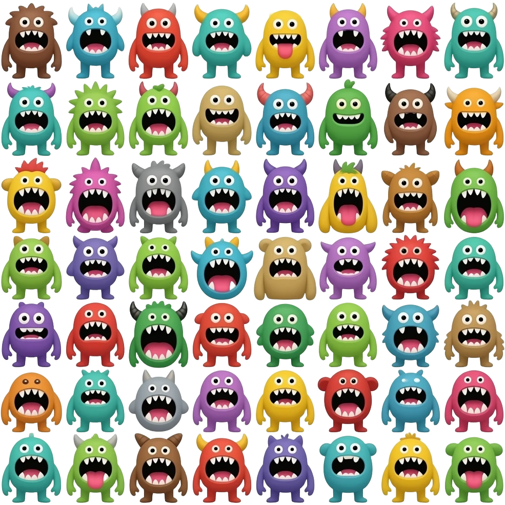 Monster family of 100 like big mouth emoji