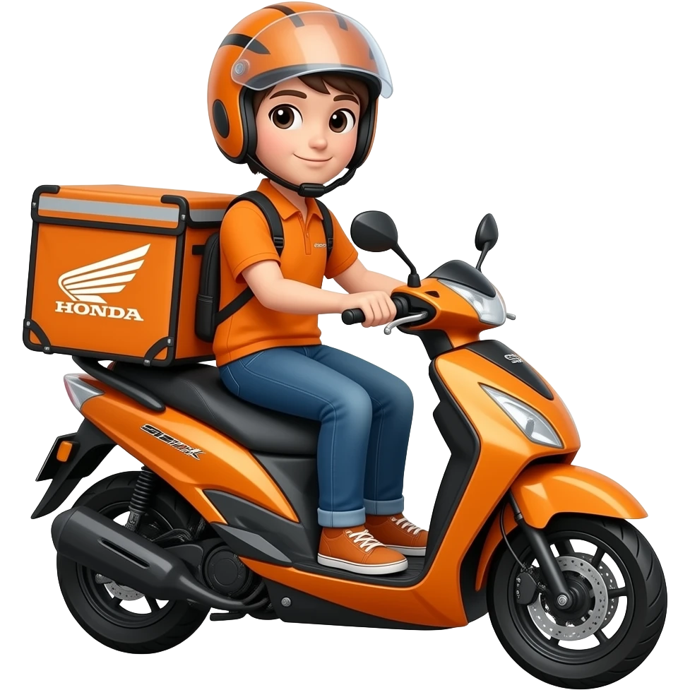 Delivery rider with color orange Honda click motorcycle with SPX logo emoji