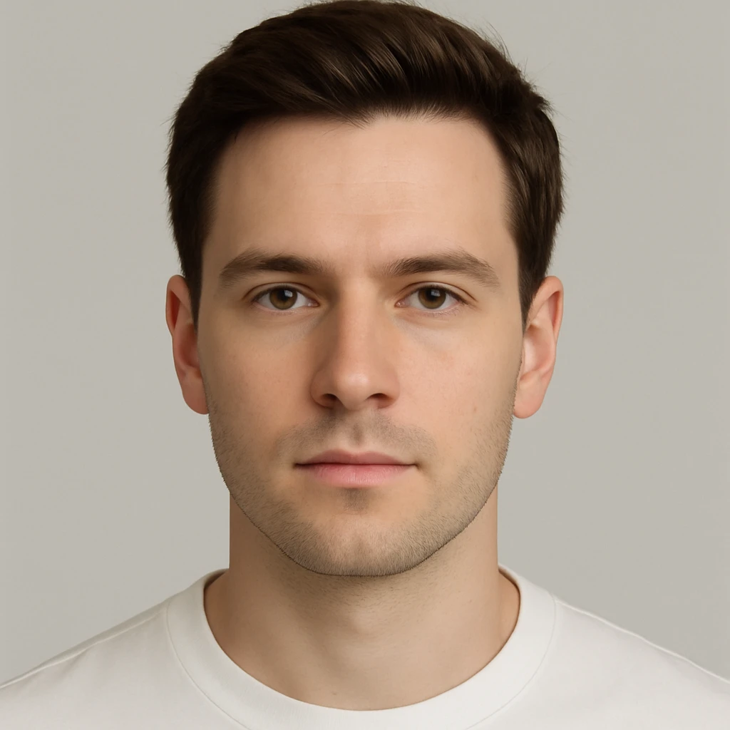 face of a handsome white man, neutral expression, clean and well-groomed, simple background emoji