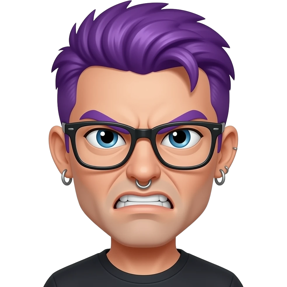 Very Angry with a septum ring earrings glasses and purple hair emoji