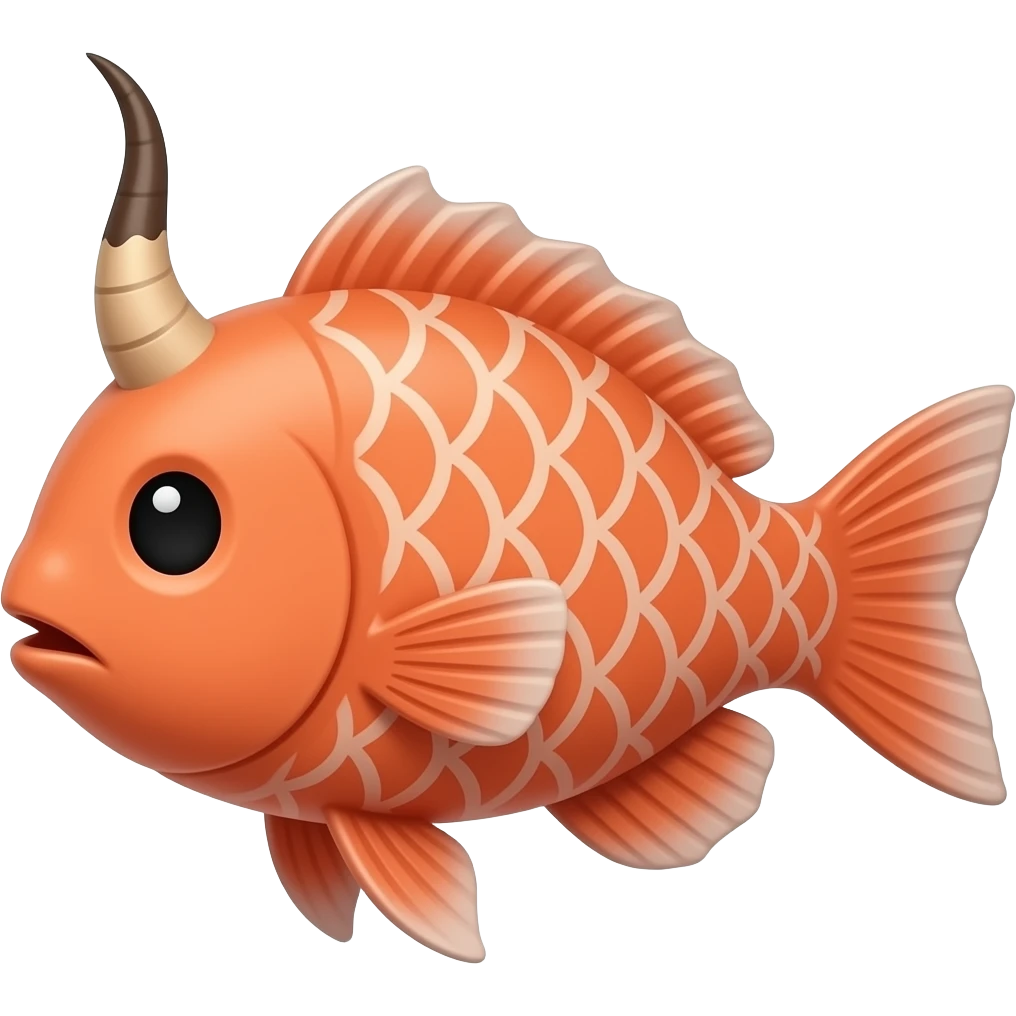 salmon with a single hair poking out of its head emoji