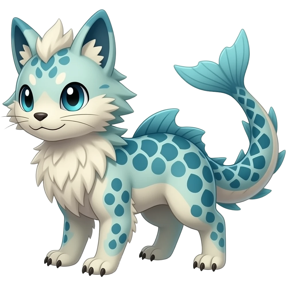 unique-patterned finned epic legendary vintage antique aesthetic quadrupedal fuzzy fury scaly feral fantasy-Litten-Luxray-Shinx-Luxio-Vaporeon-Milotic-Furret-Fakémon-fusion-hybrid-creature emoji