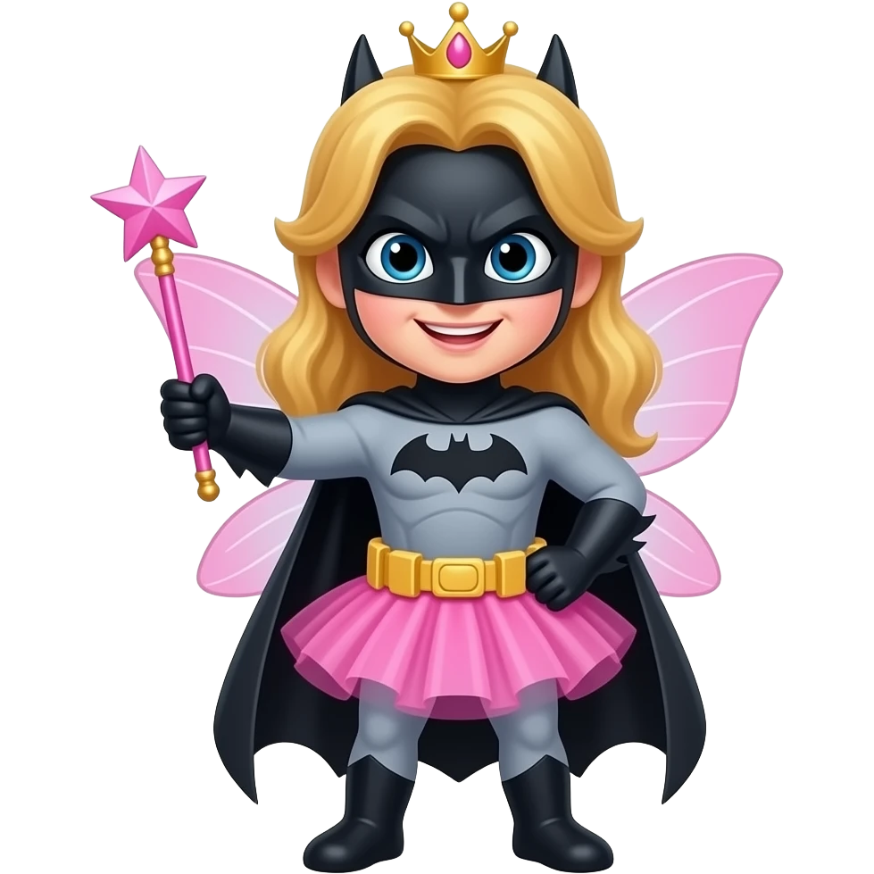 happy batman in a pink tutu like a princess with his arms holding a pink fairy wand emoji