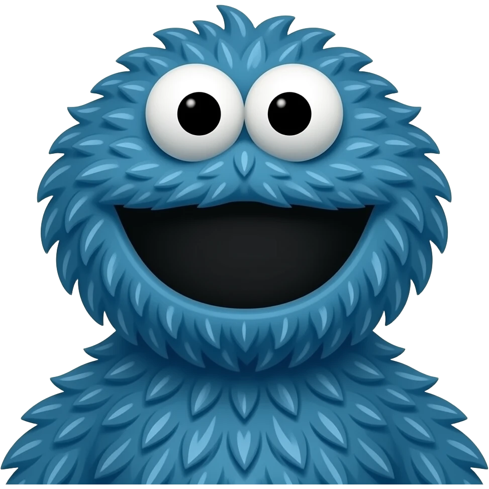 Persona, portretu, cheese cake monster, similar to cookie monster, fur should be new york cheesecake colours emoji