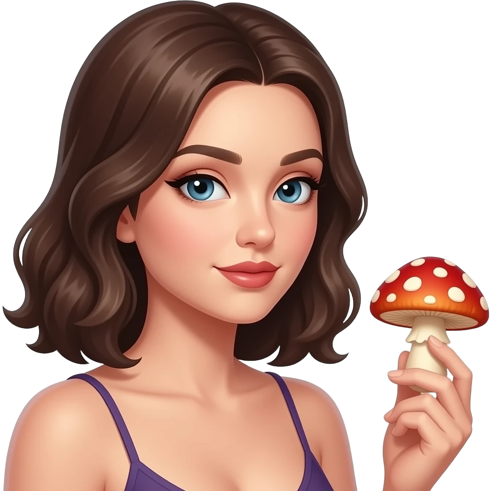 Sexy trippy woman  looking mushroom emoji