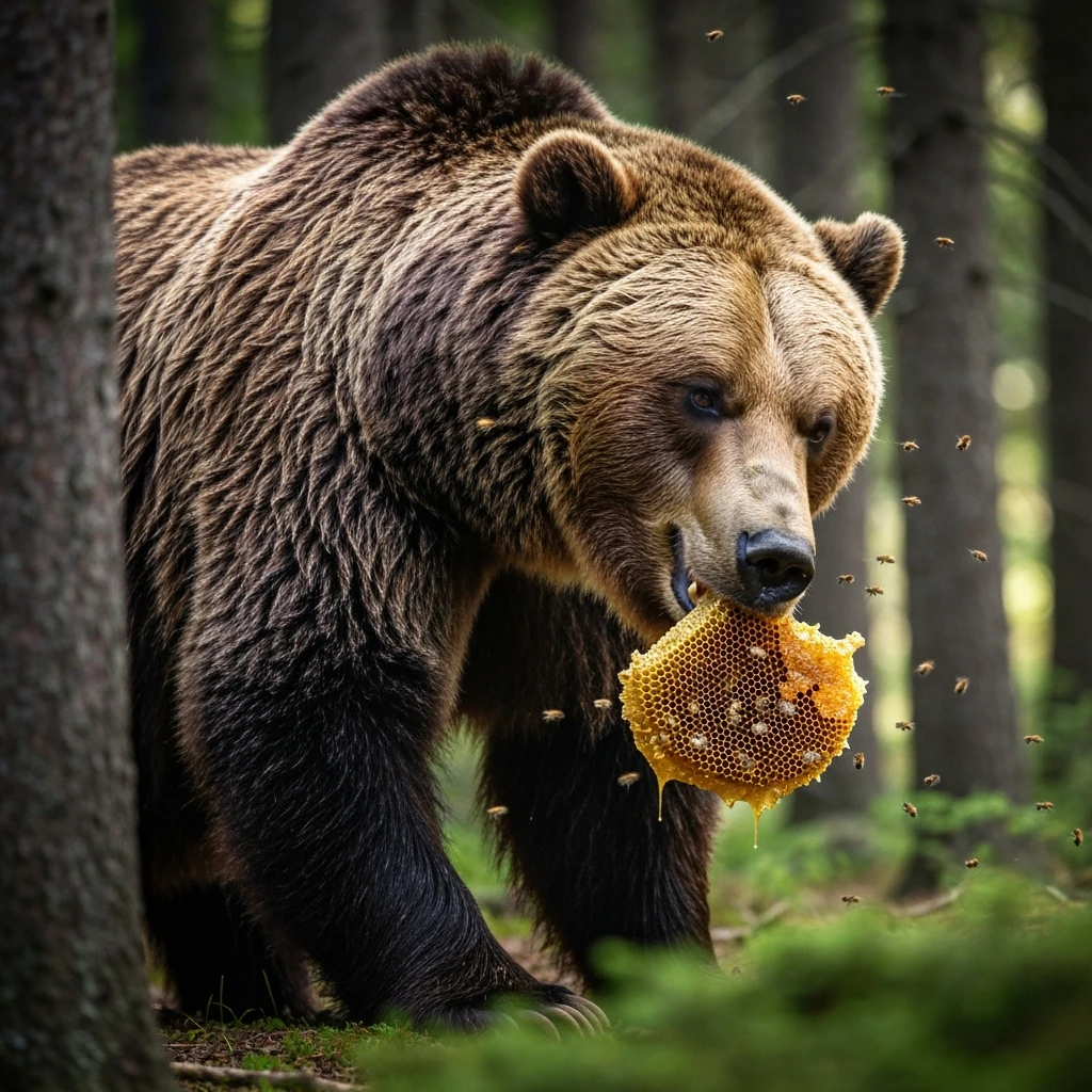 bear eating honeycomb with bees flying around emoji