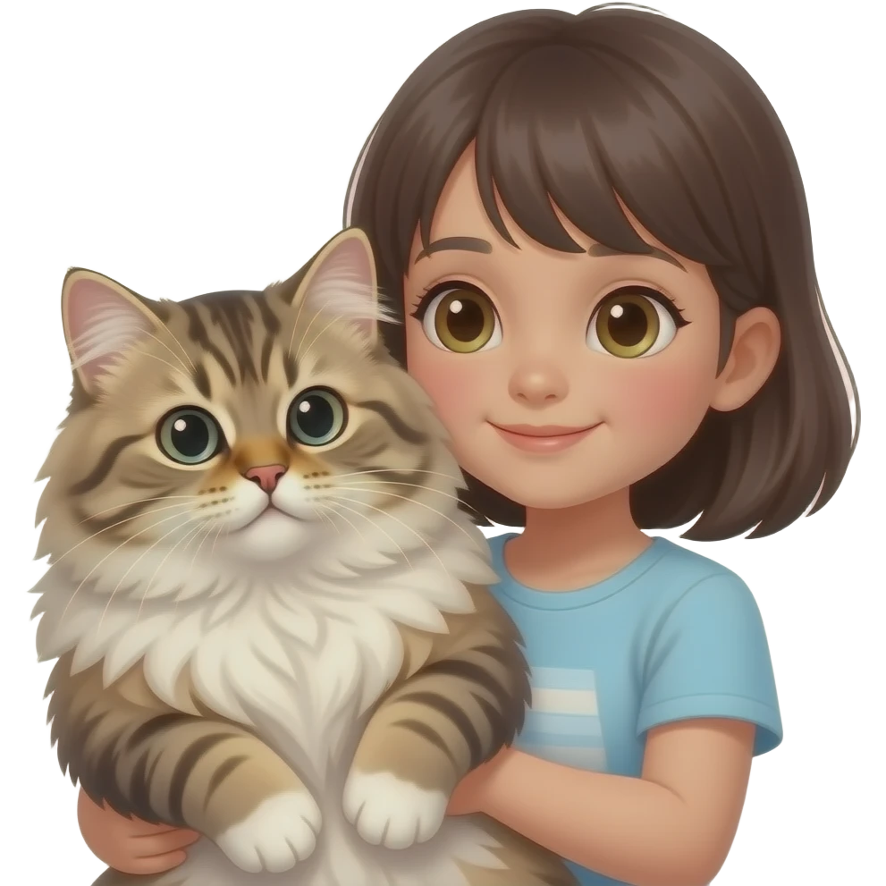 young girl holding big Persian Cat closeup emoji