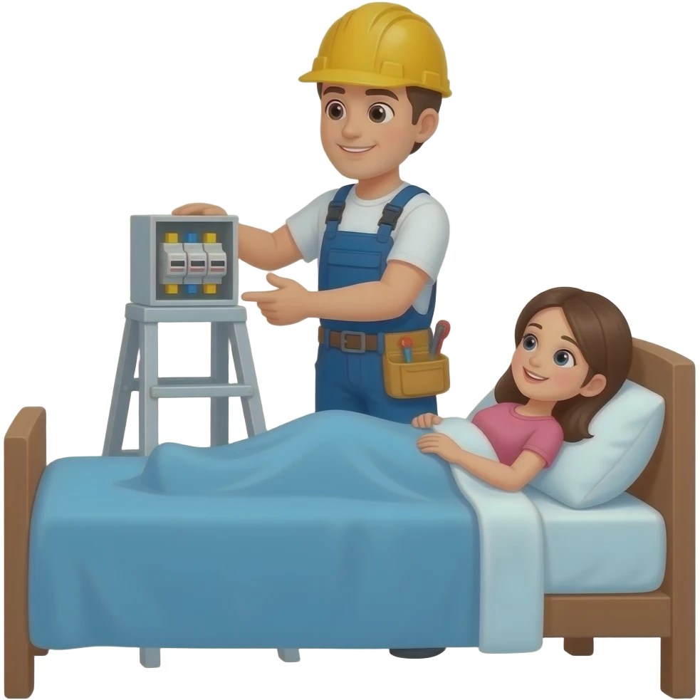 electrician working while talking to a girl in her bed emoji
