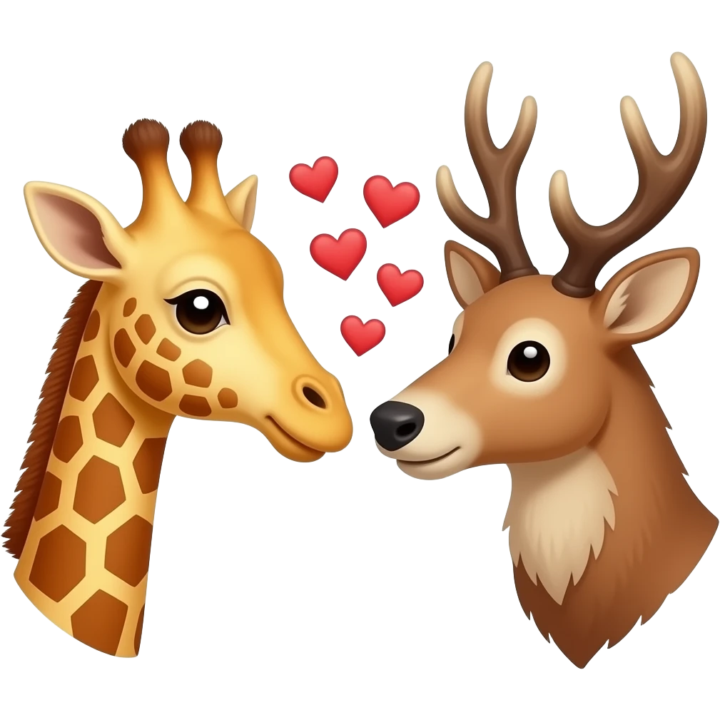 Einfacher Giraffenkopf und Elchkopf schauen sich an mit Herzchen emoji