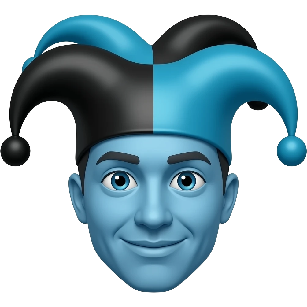 make a blue face with a black and blue jester hat on top of it emoji
