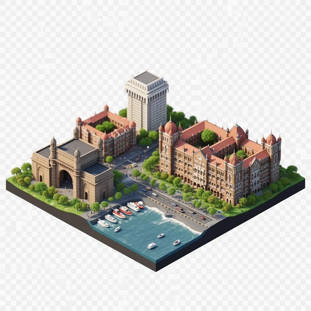 Isometric miniature of Mumbai region 3D miniature effect and Tilt Shift effect, no cartoonish look, transparent background. emoji