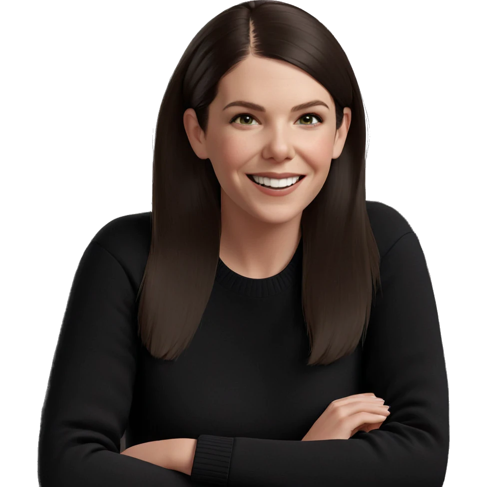 smiling girl in black sweater emoji