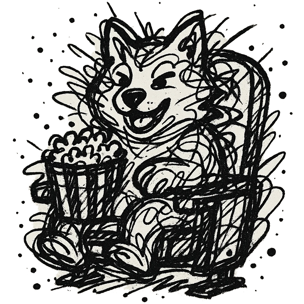 Shiba Inu sitting in a movie theater emoji