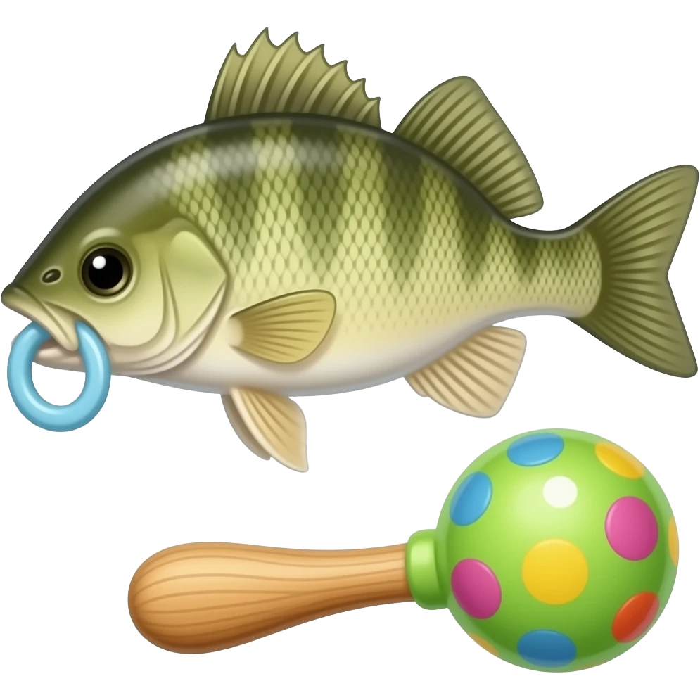 a baby walleye fish with a soother and a baby rattle emoji