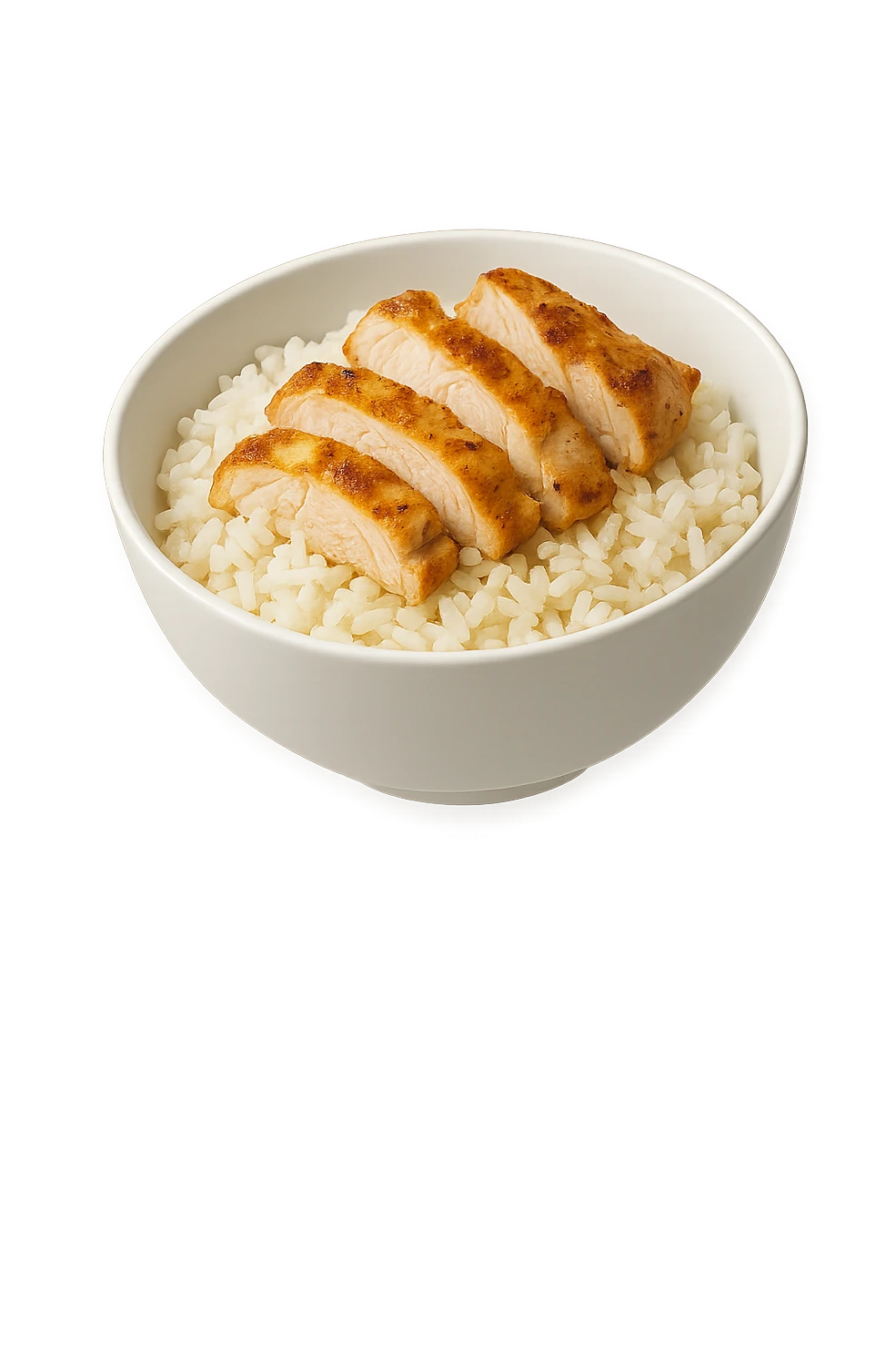 bowl bianca che fluttua in aria con riso e pollo emoji