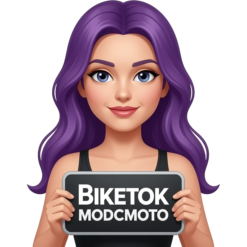 sexy girl with long purple hair holding a BIKETOK MODCMOTO sign emoji