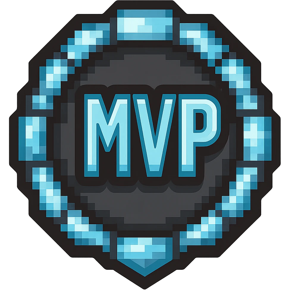 Transform this MVP pixel art into a badge style while keeping the pixel art style and transparent background. Emphasize the badge look with clear edges and a defined shape suitable for a badge. emoji