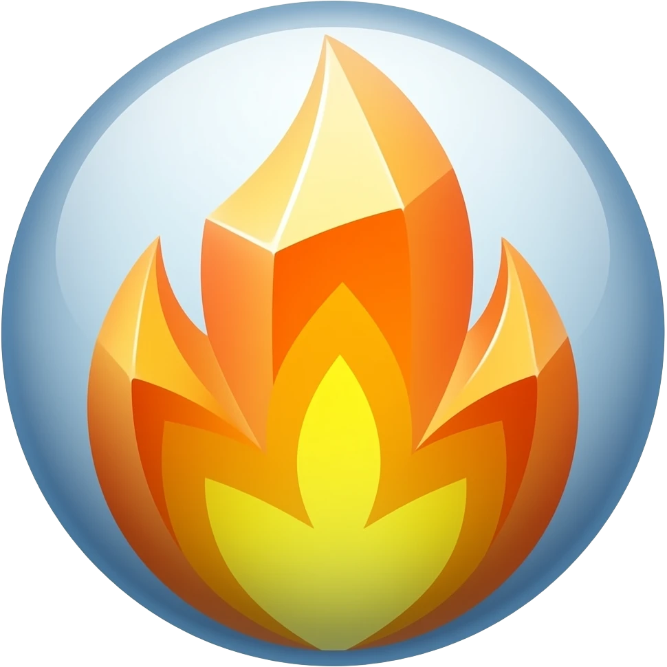 yellow, orange and blue icon fire crystal globe emoji