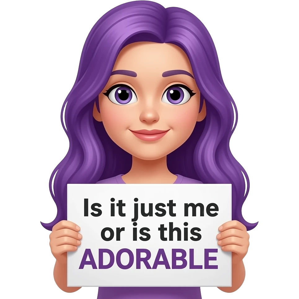 girl with long purple hair with a Is it just me or is this ADORABLE sign emoji