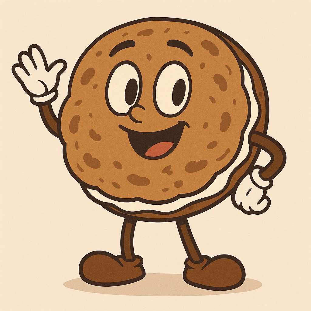 cartoon style illustration of a Little Debbie Oatmeal Creme Pie, cute and appealing emoji