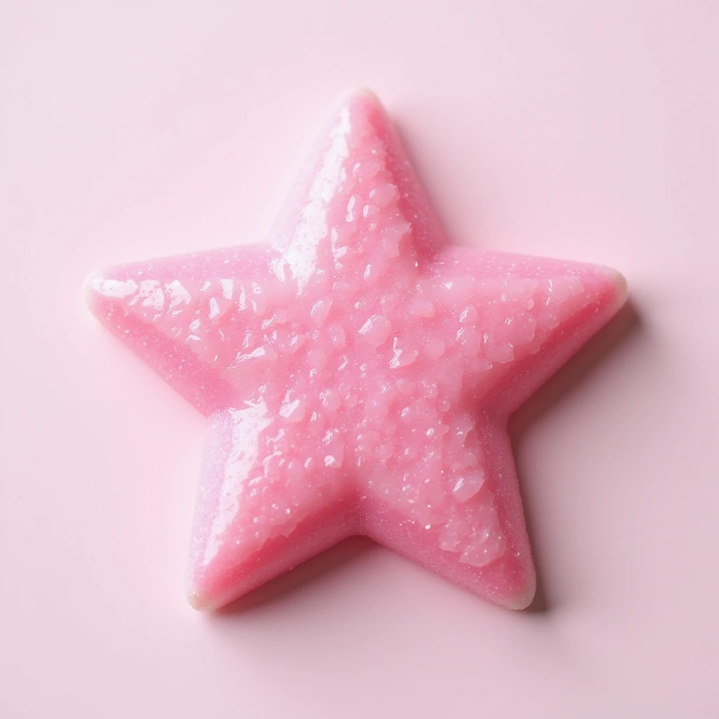 realistic pink candy shaped like a star, photorealistic style emoji