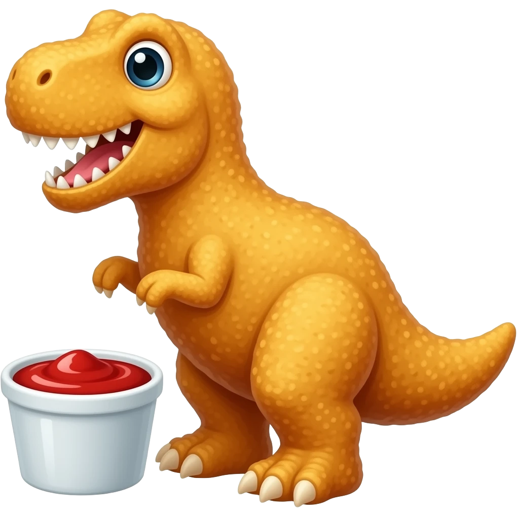Dinosaur Shaped Chicken Nuggets with a side of ketchup emoji