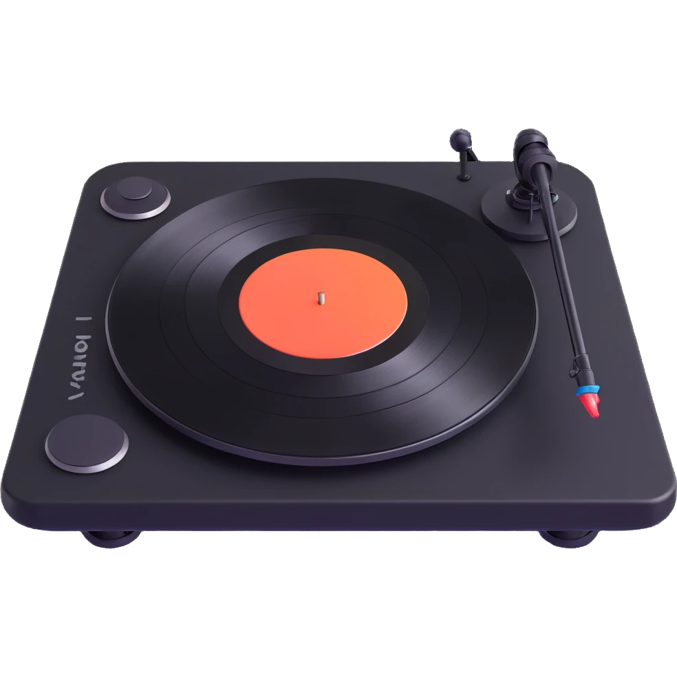 Make a variation of this turntable in black, adding subtle metallic accents, while maintaining the Pixar 3D animated look. emoji