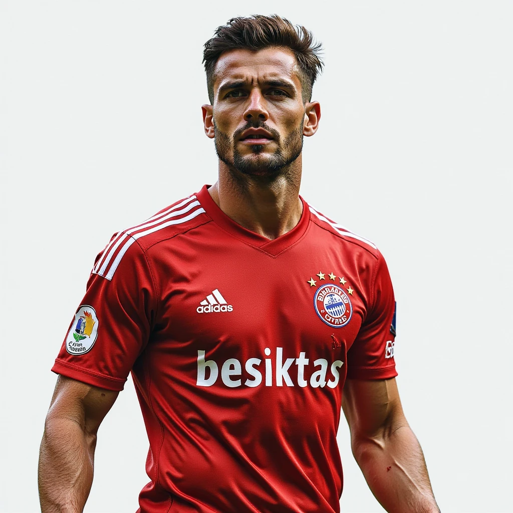 detailed and realistic portrait of a man wearing Beşiktaş jersey, no background emoji