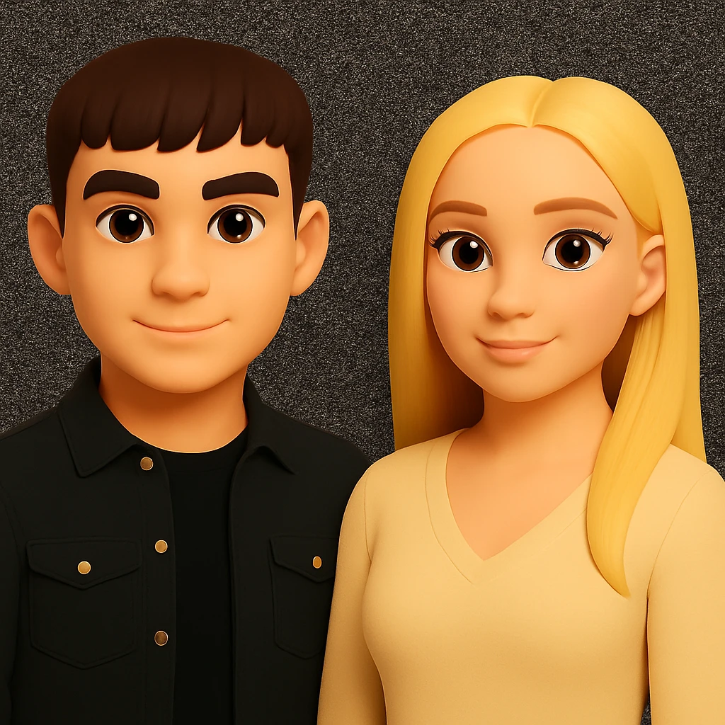 Increase the space between the people in the image while preserving the original style and background exactly as is. emoji