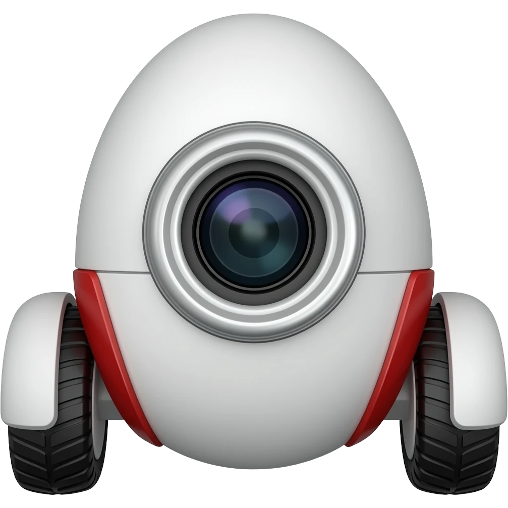 Egg shaped white & red wheeled robot with camera in the front emoji