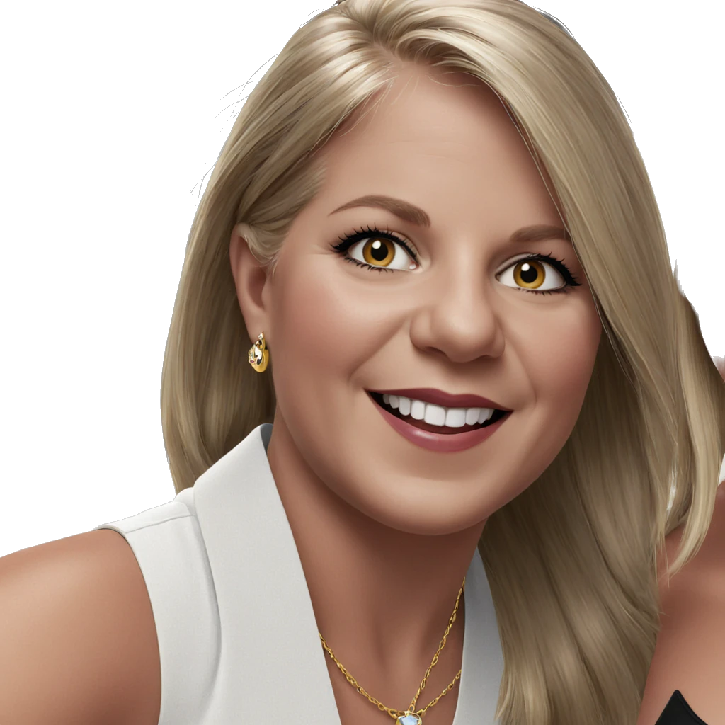 blonde girl smiling with jewelry emoji