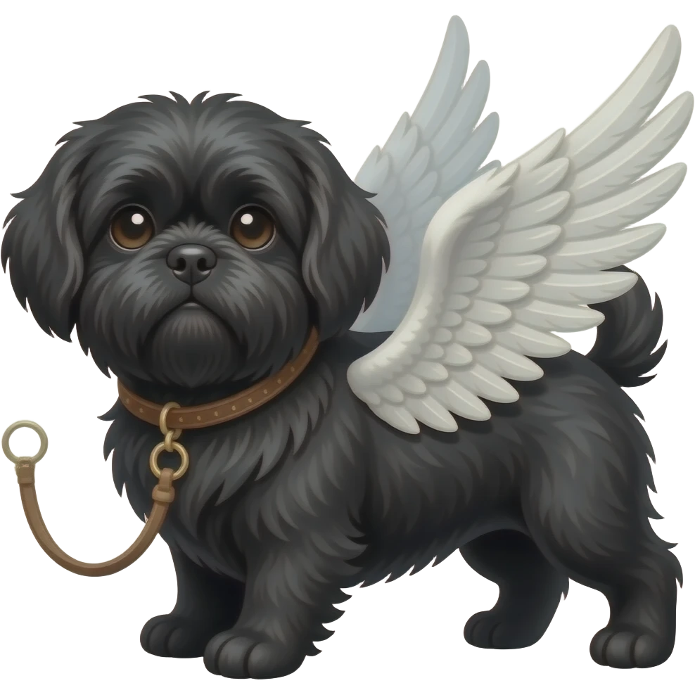 Perro shitzu color negro con plomo  con alas emoji