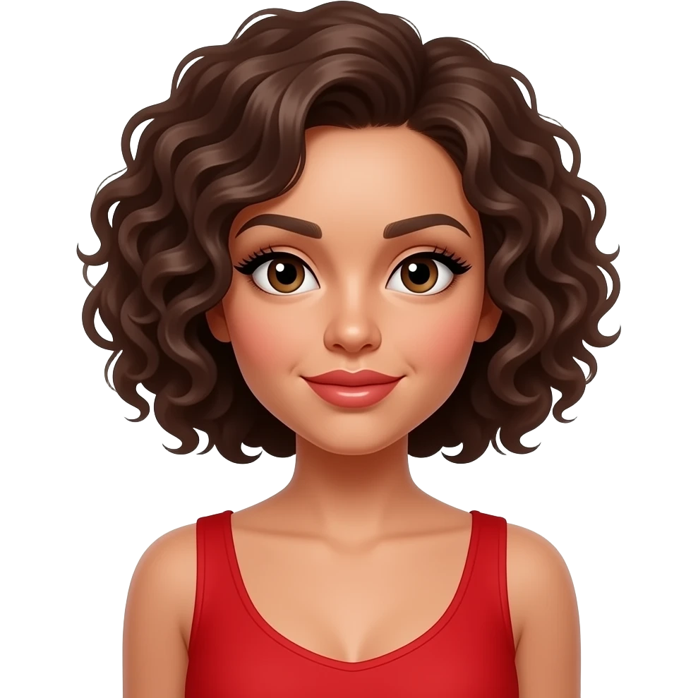 Red dress Woman with Short curly hair, thick lashes and glossy lips emoji
