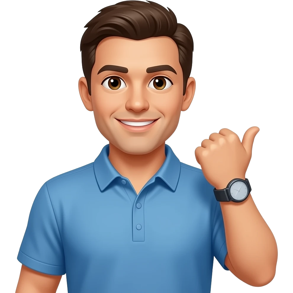 coach in a blue shirt points to wrist emoji