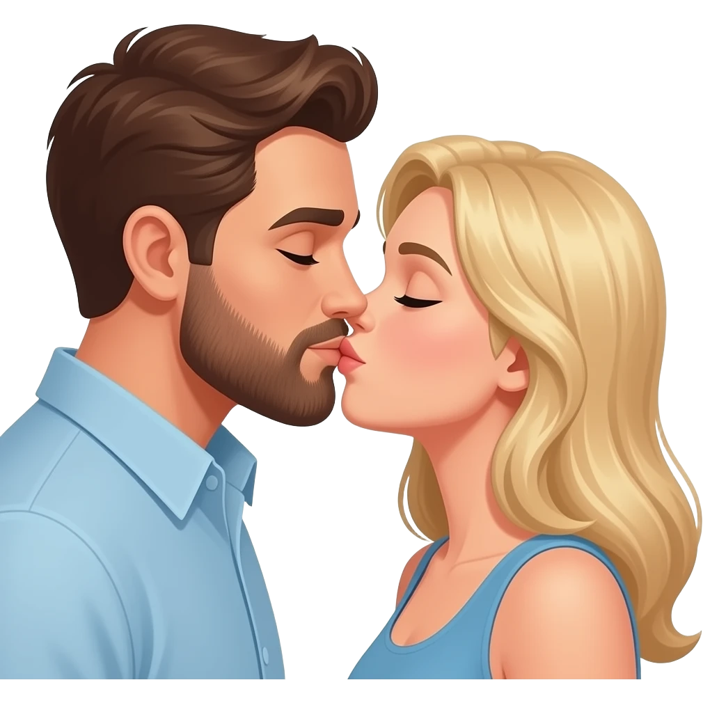 Man with brown hair and beard kissing blonde woman emoji