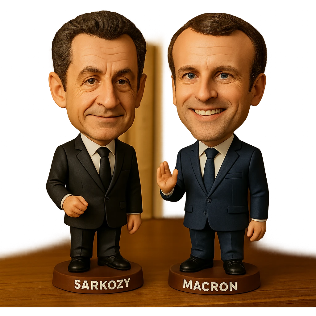 bobblehead style figures of Nicolas Sarkozy and Emmanuel Macron standing side by side emoji