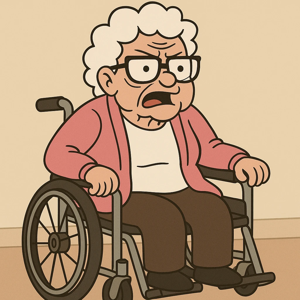 Grandmas white shirt pink jackets a wheelchair  emoji