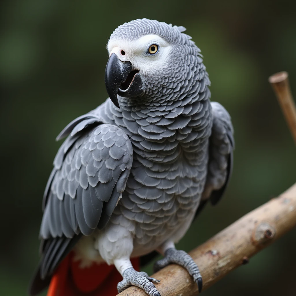 african grey parrot, realistic, detailed feathers, perched on a branch emoji