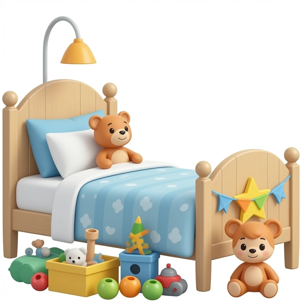 kids bed and toys white background emoji