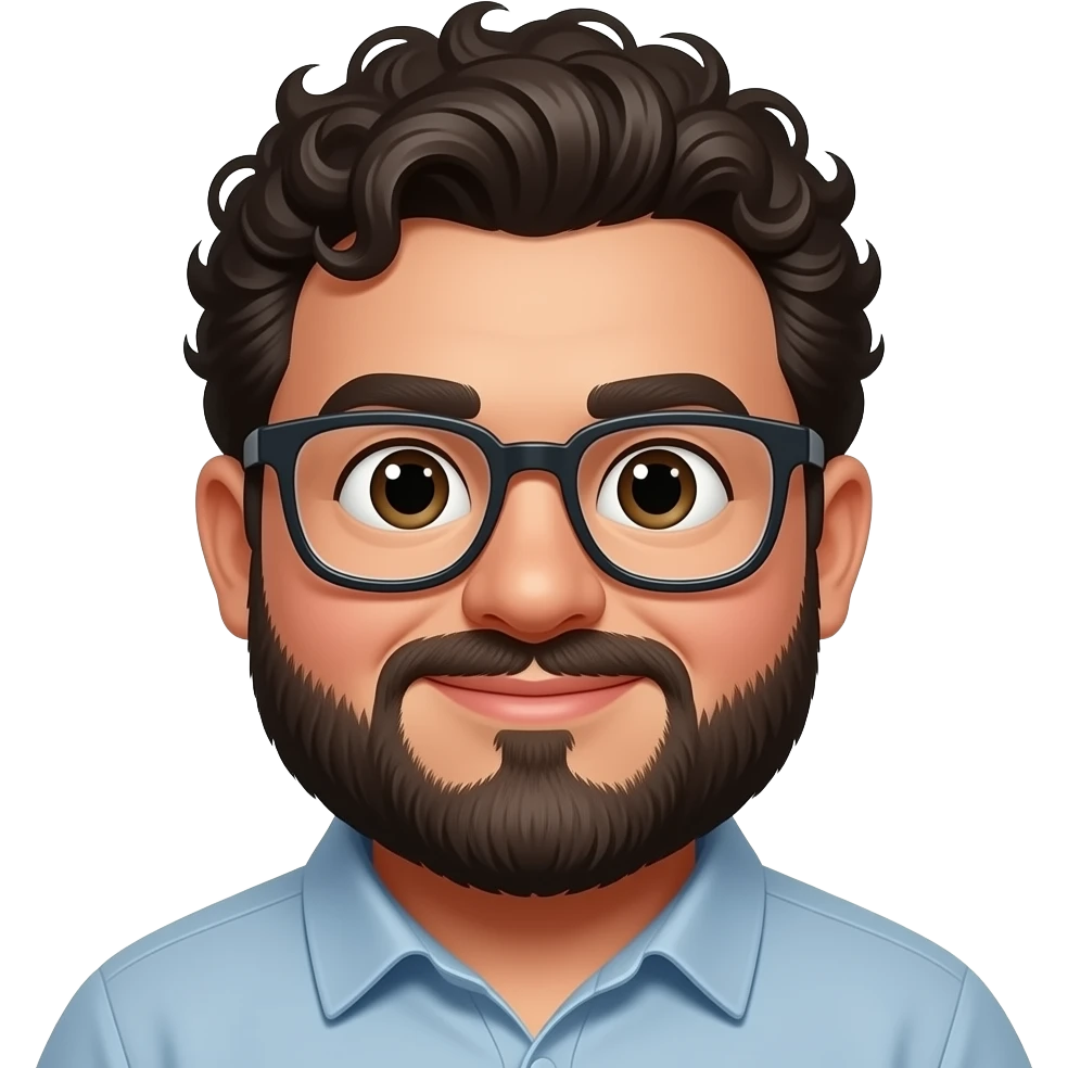 Fat Mexican guy with a disconnect beard and curly hair and glasses emoji