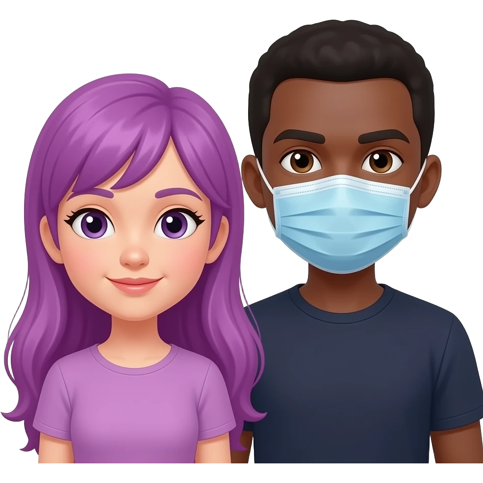 GIRL WITH LONG PURPLE HAIR AND A DARK MAN WITH A FACEMASK emoji