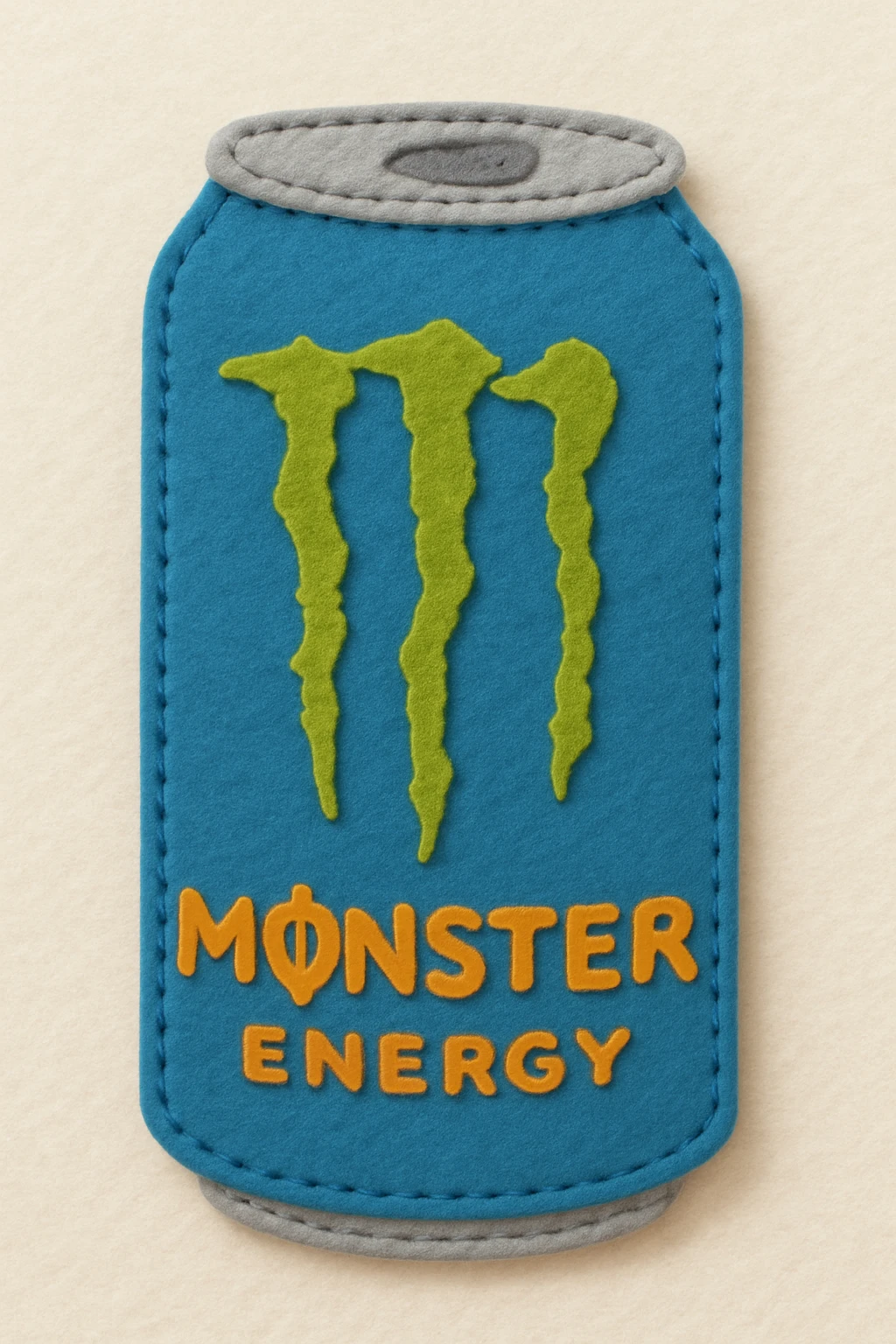 monster energy drink can, felt patch style, soft fabric texture, stitched edges emoji